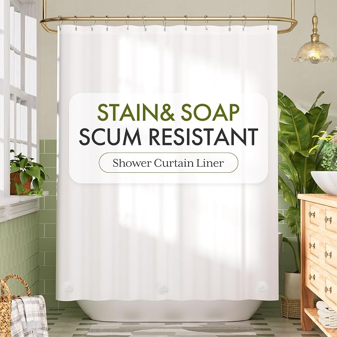 Bathway Shower Curtain Liner, White Shower Curtain Liner 72x72 PEVA Waterproof Shower Curtain Liner Plastic with 3 Magnets and 12 Rustproof Metal Grommets, Lightweight Shower Liner for Bathroom