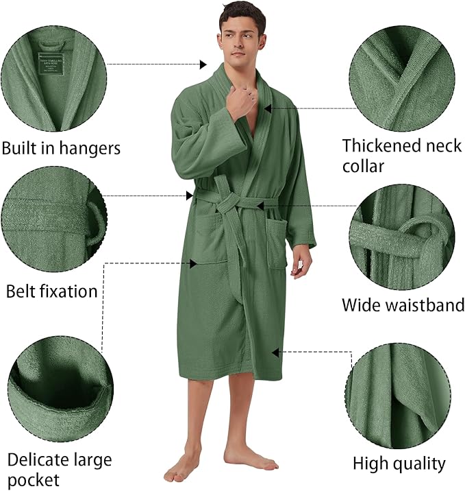 ZABER Bathrobe Mens,Pure Cotton Robe for Men,Thick Terry Cloth Bathrobe,Luxury Long Combed Men's Cotton Robe