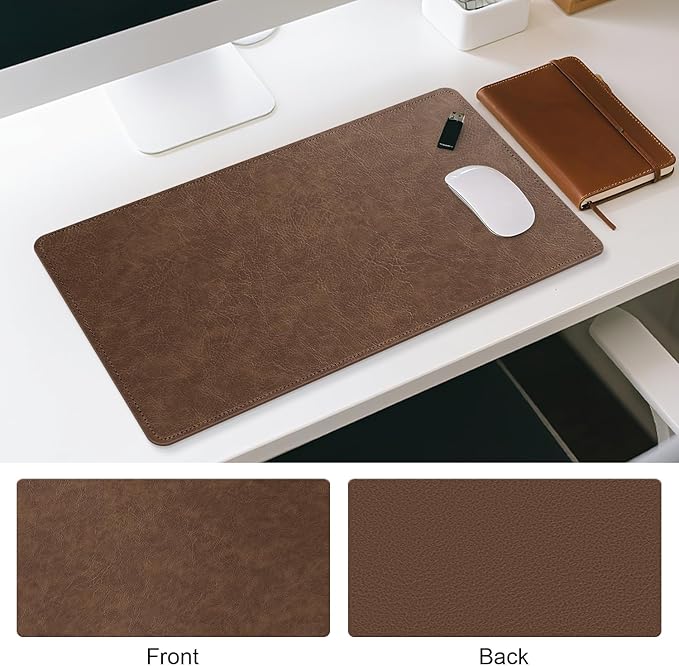 Imitation Crazy Horse Leather Desk Mat - Waterproof Desk Pad - Ideal for Large Mouse Pad and Desk Mats on Top of Desks (Brown+Brown, 25"*13")