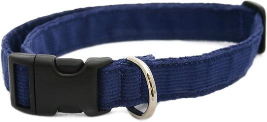 Hemp Corduroy Dog Collar - No Pattern (1" Large, Blue)