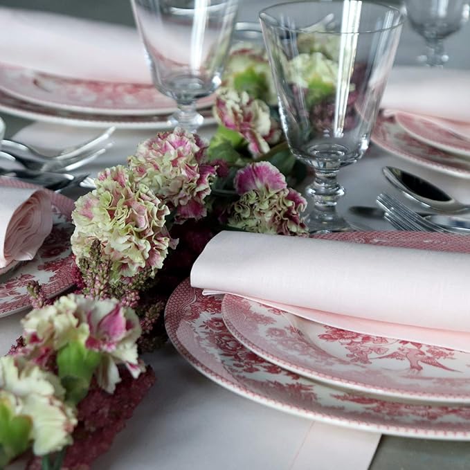 Huddleson Pink Linen Napkin 20x20 (Set of Four) Luxury Italian Linen Napkin Sewn in US
