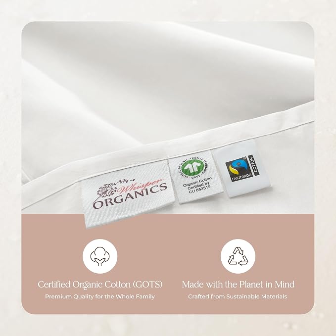 Certified Organic King Flat Sheet Only - 100% Organic Cotton Top Sheet with Luxurious Soft and Breathable 500 Thread Count Sateen Weave Finish - GOTS & Fairtrade Certified (White, King)