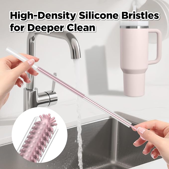 Silicone Straw Cleaner Brush, 2 Pcs Reusable Cleaning Brushes for Straws, 6mm&9mm, Pink