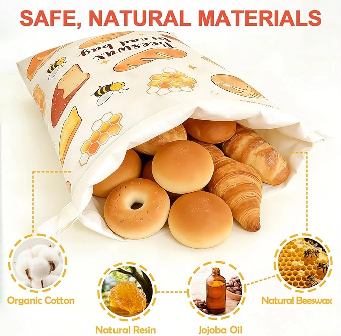 2 Pack Reusable Organic Beeswax Food Wraps, Honeycomb Organic Cotton Bread Storage Bags, Plastic Free Sourdough Bread Keeper, Freezer Safe 12.6x17 Inches, 2 Pack