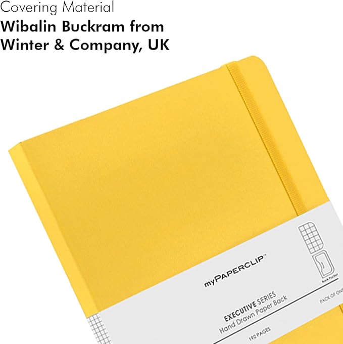 myPAPERCLIP Executive Series A5 Checks/Square Grid Notebook | 192 Pages, 80 GSM, Soft Cover, A5 (5.83 x 8.27 in) | Flat Lay | Bookmark, Elastic Closure & Back Pocket | Yellow