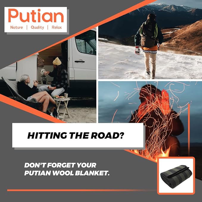 PuTian Merino Wool Blanket - 87" x 63" Thick Warm Soft Large Bed Throw - Great for Camping, Outdoors, Travel, Car, Couch, All Weather Green Stripe