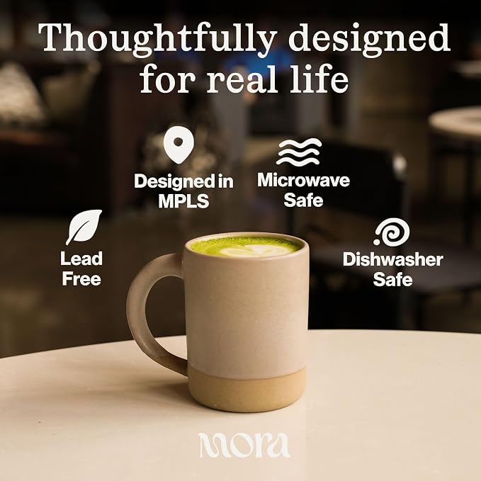 MORA Medium Mugs Set of 4, 16oz Ceramic Pottery Latte Mugs/Coffee Cups - Microwave and Dishwasher Safe - Iris