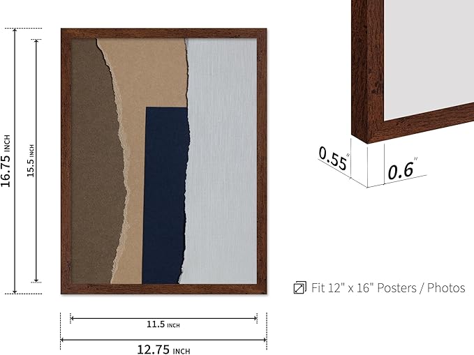 Monem Art Torn Paper Neutral Collage Print - Minimalist Scandinavian Abstract Poster - Wall Decor for Living Room, Bedroom or Office - 12x16 Brown Framed Wall Art by Mareike Bohmer