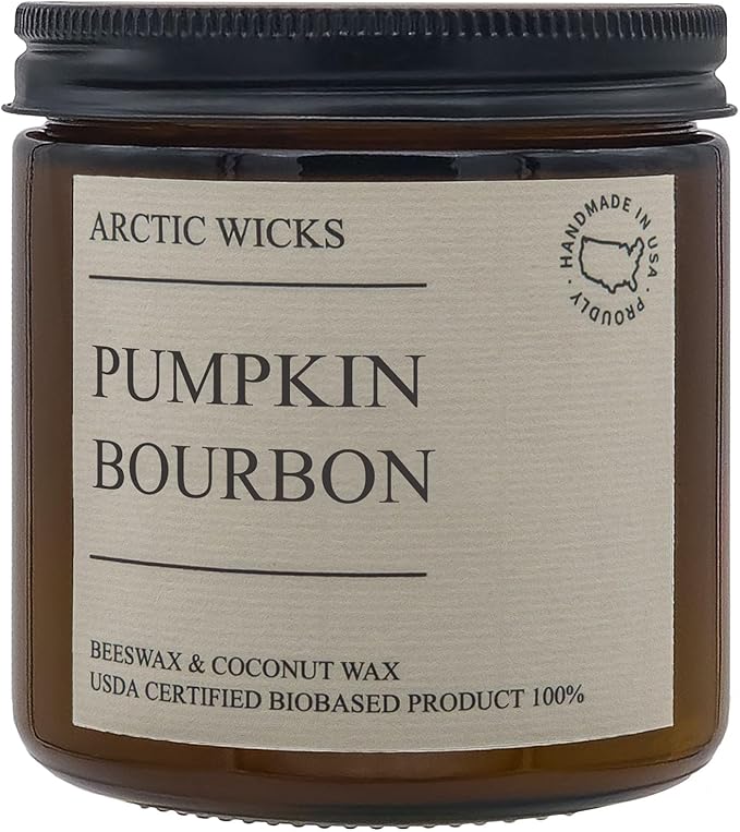 Pumpkin Bourbon Coconut & Beeswax Non-Toxic Candle | Arctic Wicks 16oz Fall Scented Candle | Clean-Burning, Soy-Free | Autumn Spice with Cinnamon, Maple, and Brown Sugar | USDA Biobased Certified