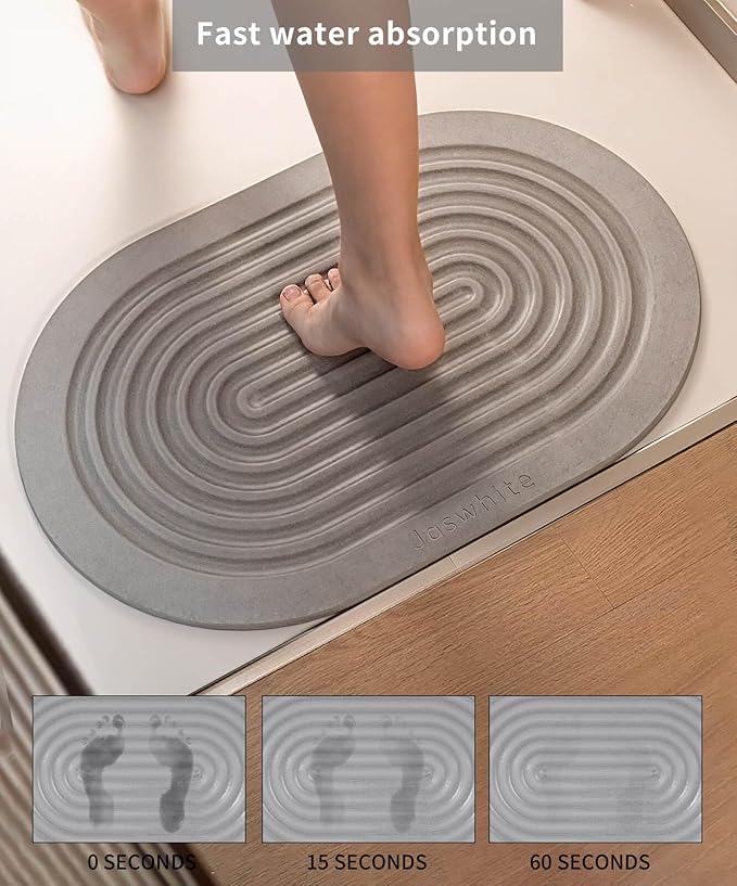 Stone Dish Drying Mat - Large Foldable Marbled Quick Drying Dish Mats, Stone Coasters Set of 4 Collapsible Ultra Absorbent Diatomaceous Earth Mats for Kitchen Counter Bathroom (Grey_Oval)