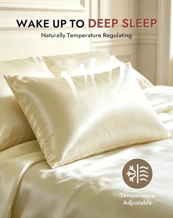SilkSilky Luxury 30 Momme 100% Pure Organic Mulberry Silk Pillowcase for Hair & Skin, Grade 6A+ Silk Pillow Cases with Hidden Zipper, Cooling Silk for Deep Sleep (King 20''x36'', Ivory)