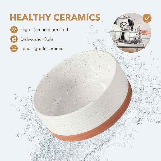 Havniva 6.1" Elevated Dog Bowls Ceramic Raised Dog Bowl with Non-Slip Stand (Acacia Wood) Two Height Options, Dog Food & Water Bowl for Small & Medium Breed Dogs - 3.4 Cups 27 oz