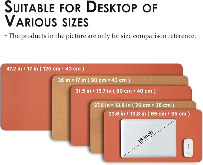 Large Cork Desk Mat - 47.2"x 17" Desk Pad for Office and Home - Ideal for Large Mouse Pad and Desk Mats on Top of Desks(Orange)