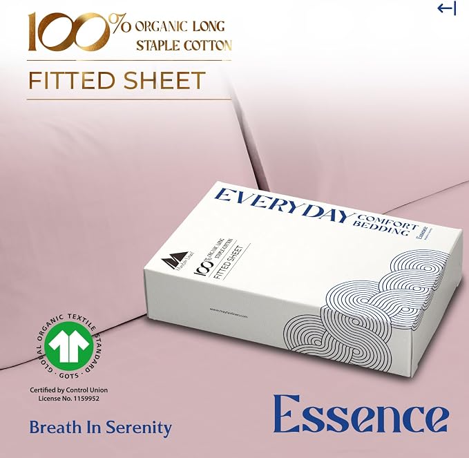 Mayfair Linen 100% Organic Cotton Percale Weave Fitted Sheet California King Size, Blush, 1 Deep Pocket Cal King Fitted Sheet, Fits Mattress Upto 16" Crisp and Cool Bed Linen, Luxury GOTS Certified