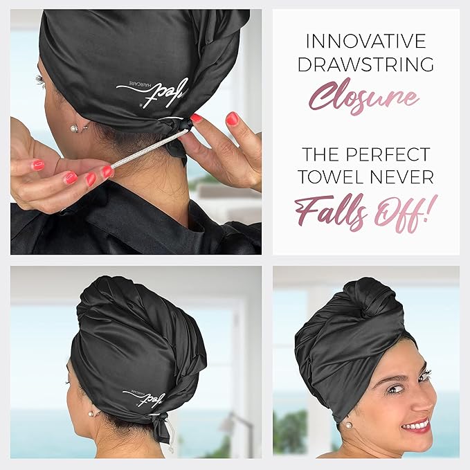 Microfiber Hair Towel Wrap for Women – Large Fast Drying Hair Towel with Patented Clip – Anti-Frizz, Super Absorbent, Silky Smooth Microfiber – Plopping Hair Wrap for Curly, Wavy & Straight Hair