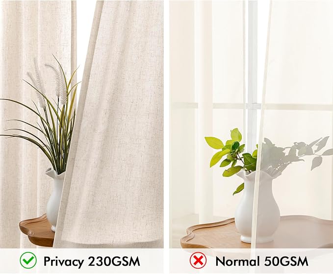 MIULEE Non-See-Through Privacy Linen Curtains 2 Panels, Light Filtering Window Curtains Farn House Textured Back Tab Semi Sheer Drapes for Bedroom Living Room, 52 x 84 Inches Long, Birch
