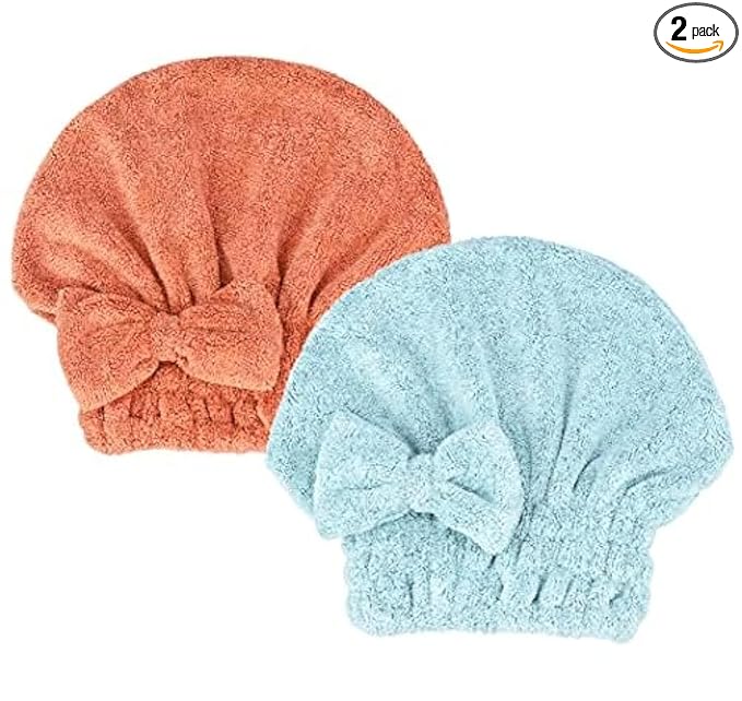Microfiber Hair Drying Towels Head wrap with Bow-Knot Shower Cap Hair Turban hairWrap Bath Cap for Short or Curly Long & Wet Hair Gift for Women 2pack
