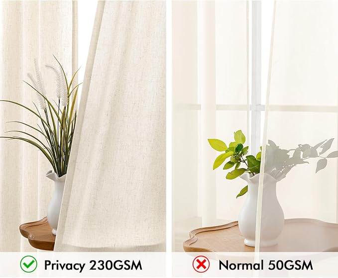 MIULEE Non-See-Through Privacy Linen Curtains 2 Panels, Light Filtering Window Curtains Farmhouse Textured Back Tab Semi Sheer Drapes for Bedroom Living Room, 52 x 84 Inches Long, Cream Ivory