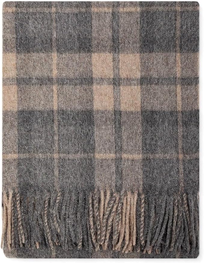 Superfine Alpaca Wool Throw Blanket - Lightweight Alpaca Merino Wool Throw Blankets | Soft Peruvian Alpaca Blanket Wool Blanket Scottish Design 70" x 60" (Grays/Tan)