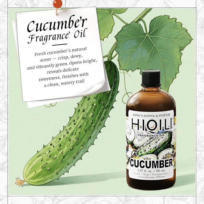 HIQILI Cucumber Fragrance Oil for Diffuser, DIY Soap & Candle - 5.07 Fl Oz | Long-Lasting Fresh Scents for DIY Body Spray, Bath & Skin Products, Pet Safe, Graduated Dropper Included