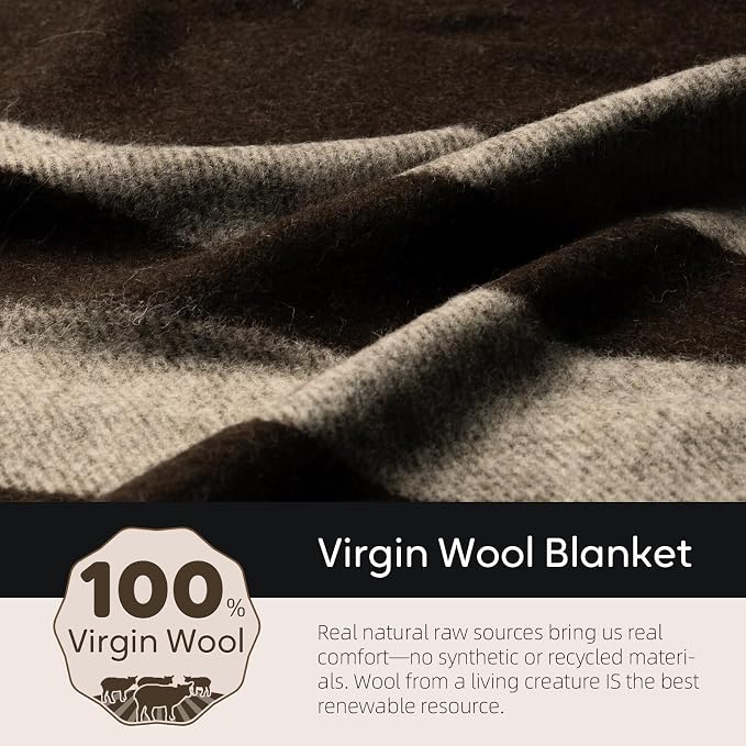 Molithe 100% Wool Blanket, 62" x 86", Warm, Thick, Washable, Military | Great for Camping, Outdoors, Sporting Events, Survival Kits Brown and Ivory