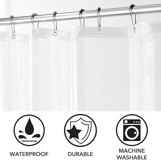 iDesign Waterproof Shower Curtain 12 Metal Grommets-72 x 72"-Set of 2-Clear EVA Liner M2