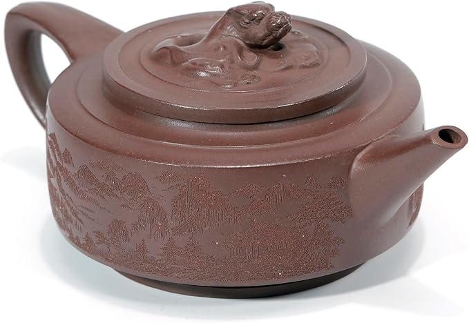 Zisha Teapot, Chinese Yixing Clay Handmade Tea Pot 10 Oz, Infuse Brew Kung Fu Loose Leaf Tea Maker (Panlong,Zini Purple Clay)