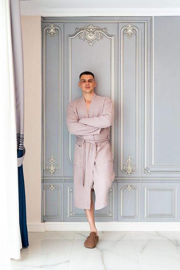 Muslin Unisex Bathrobe Women & Men, 100% Cotton Kimono Lightweight Robe | Long Robes Soft, Absorbent, Spa robes