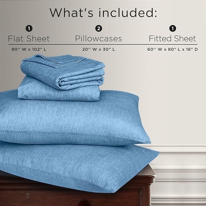Briarwood Home® Heather Flannel Sheet Set, 100% Natural Cotton, Soft, Warm & Deep Pocket, Advanced Nano-Tech Making it Resistance to Pilling; Brushed 6 Times for Softness (Oxford Blue, Queen)