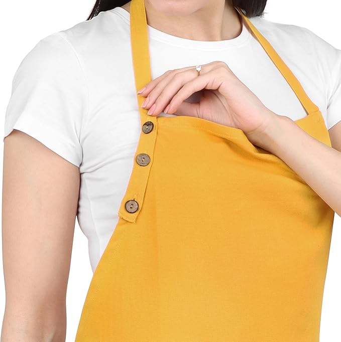 aprons for men women with pockets for cooking kitchen Cotton Apron Unisex Waterdrop Resistant with adjustable aprons 9 Color option 2 pack (GOLD/MUSTARED)