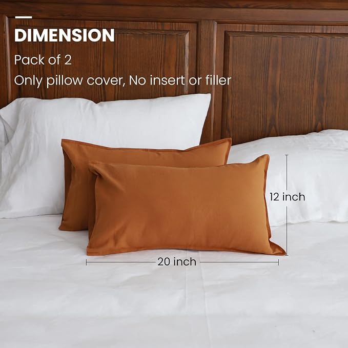 Simple&Opulence Linen Lumbar Pillow Covers 12x20 Inch Set of 2 Flax Cotton Blend Rectangular Decorative Throw Cushion Cover for Couch Sofa Bedroom Office Soft Breathable Farmhouse - Rust