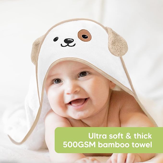 KeaBabies Bamboo Viscose Baby Hooded Towel & 6-Pack Washcloths - Large, Soft, Organic, 35" x 35"