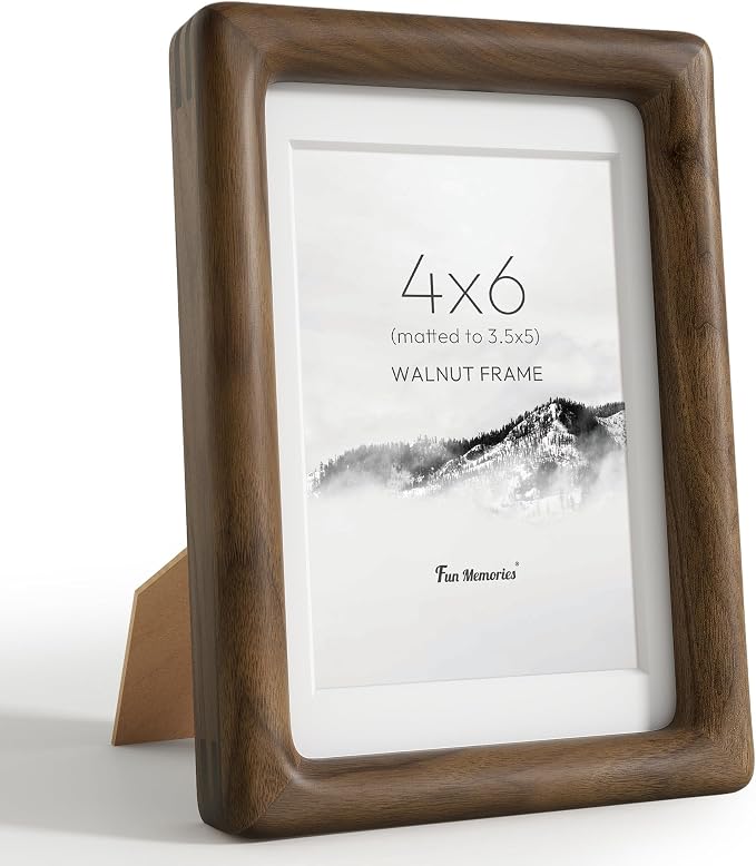 4x6 Picture Frame, USA-Sourced Walnut Wood Photo Frames with HD Tempered Glass, Display Photo 3.5x5 with Mat or 4x6 Without Mat, 4 x 6 Frame for Tabletop or Wall Display, Walnut Color, 1 Pack