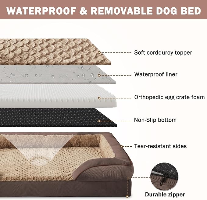 INVENHO Orthopedic Dog Bed for Extra Large Dogs, XXL Egg-Crate Foam Dog Couch with Washable Removable Cover, Waterproof Lining and Nonskid Bottom