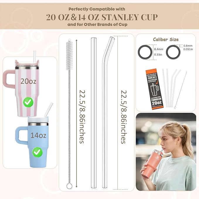 4 Pack Replacement Clear Straws for Stanley 20 oz 14oz Tumbler, 8.85 inch Reusable Plastic Straws for Yeti 30oz 25 oz 26 oz 20 oz Tumbler, Mason Jar 16oz Venti Cup with Brush, Made of Tritan
