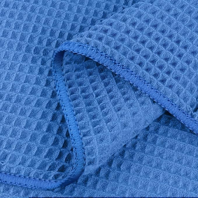 HOMEXCEL Waffle Bath Towels 4 Pack, Premium Microfiber Beach Towels, Ultra Soft, Lightweight, Highly Absorbent Quick Dry Towel for Bathroom, Beach, Pool, Gym, Shower, Hotel and Spa, 30 x 60 Inch Blue