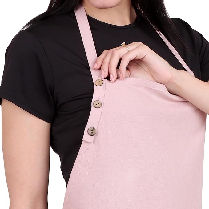 Kitchen Apron Cotton Waterdrop Resistant with adjustable Aprons for Women with Pockets 9 Color option Cooking (Blush pink/powder pink)