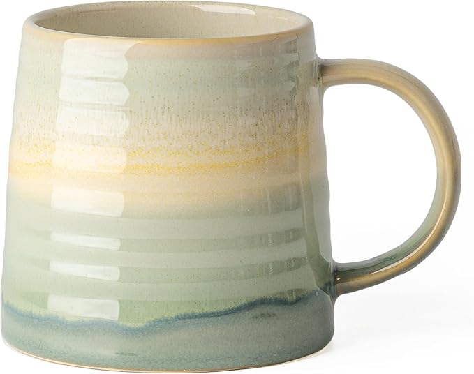 15.5 Oz Large Reactive Glaze Ceramic Mug, Heavy Weighted Stoneware Coffee Cup, Wide Base, Thick Wall Big Tea Cup with Custom Package Box, Microwave & Dishwasher Safe (Dusty Green)