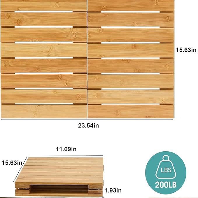 Bamboo Bath Mat for Bathroom Waterproof Foldable Shower Mat Non-Slip Quick Dry Bath Rug Heavy Duty Floor Mat for Shower Tub,Wood,L23.5''×W15.6''×H2''
