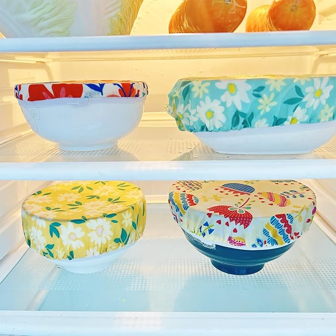 Reusable Beeswax Bowl Covers - Food Cover Stretch Edging, Stretchable Beewax Wrap, Elastic Storage Wraps for Storage Containers，set of 3