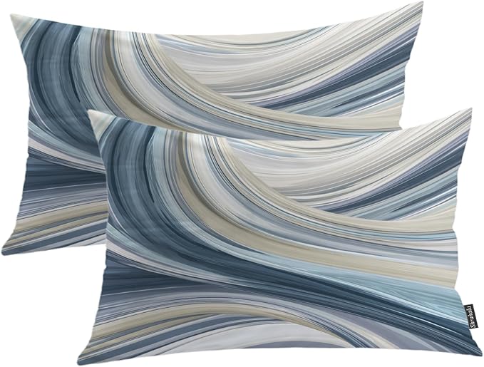 Shrahala Serene Fluid Art Decorative Throw Pillow Cover, Calm Hues Minimalist Lumbar Pillowcase Blended Double-Sided No Inserts for Bedroom Living Room Set of 2 (12 x 20 in)
