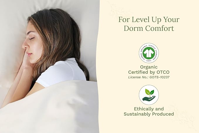 Organic Cotton Twin XL Sheets Set - 100% GOTS Certified Organic Cotton, 400 Thread Count, Chemical-Free, Cooling, Deep Pocket, Soft Sateen Weave, Hypoallergenic and All-Season (Twin XL - Ivory)