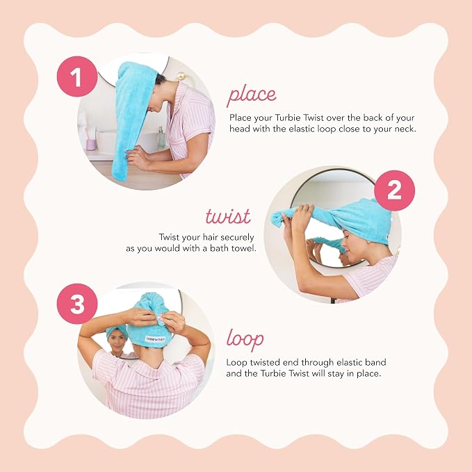 Turbie Twist 2-Pack Microfiber Hair Towel for Beauty, Travel, Gifting - Hair Wrap Turban for Straight, Wavy & Curly Hair - Premium Personal Care - White & White
