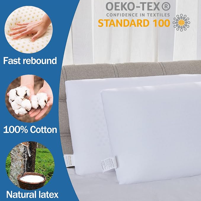 Talalay 100% Natural Premium Latex Pillow,Bed Pillow for Sleeping with Removable Cotton Cover, Helps Relieve Pressure, Breathable, Pressure Relief, Durable, Best Gift (1, Standard (Low Loft))