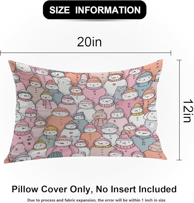 Shrahala Cute Snowmen Winter Accessories Decorative Throw Pillow Cover, Doodle Pastel Snowmen Lumbar Pillowcase Blended Double-Sided No Inserts for Bedroom Living Room Set of 2 (12 x 20 in)