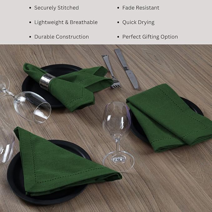 Hemstitch Dinner Napkins 100% Cotton Set of 6 - for Dining Weddings Parties Restaurants Holidays Easter Everyday Use - Soft Durable Washable Table Napkins - 18x18 Inch Cloth Napkins Green