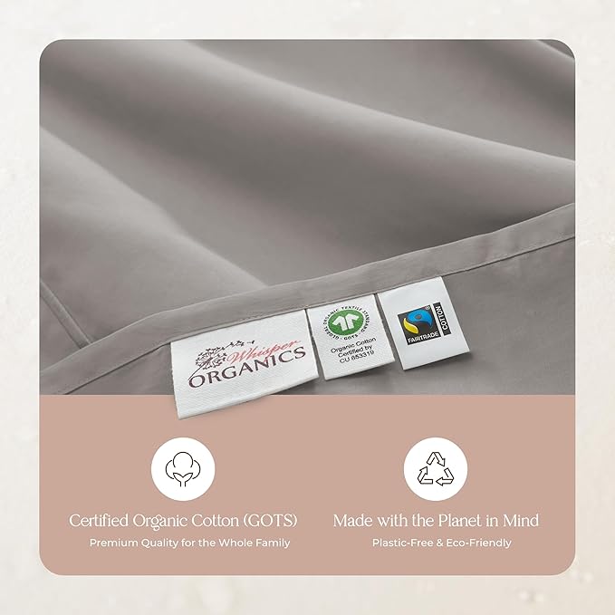 100% Organic Cotton Sheets Queen Size - GOTS Certified Organic Bed Sheets with Deep Pocket 300 Thread Count & Cozy Sateen Weave Softer with Each Wash - Luxury 4 Piece Set (Classic Grey, Queen)