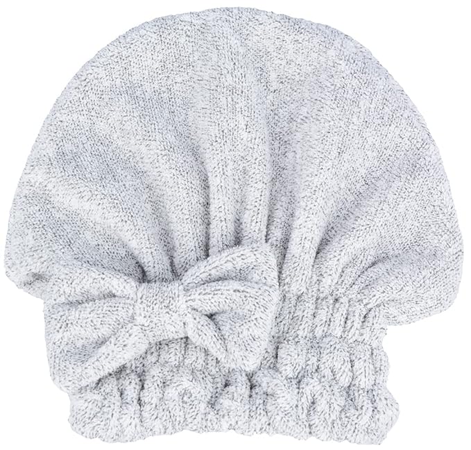 Microfiber Hair Drying Towels Head wrap 2-Pack with Bow-Knot Shower Cap Hair Turban hairWrap Bath Cap for Curly Long & Wet Hair Gift for Women 2pack (SalmonRed+Heathered Gray)