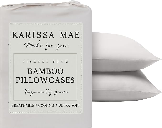 KARISSA MAE Pure Viscose from Bamboo Standard Size Pillowcase Set | 100% FSC Certified | Luxuriously Soft | Cooling | [Cream]