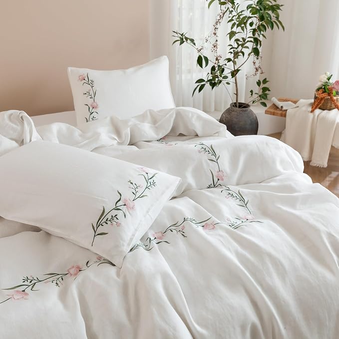 EVERLY 100% Pure Linen Duvet Cover Set King Size 104X90Inch 3pcs (1 Duvet Cover,2 Pillowcases) Soft and Breathable for All Season with Coconut Button Closure, Suitable for Hot Sleepers-Linen King